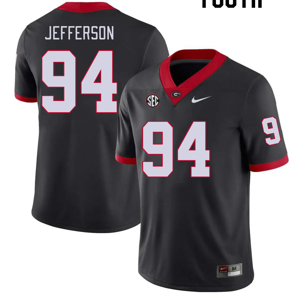 Youth #94 Jonathan Jefferson Georgia Bulldogs College Football Jerseys Stitched-Black - Click Image to Close
